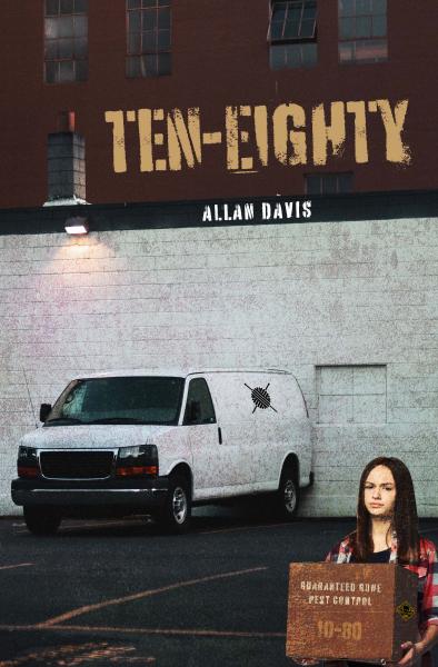 Book cover with a girl holding a box by a white van. It says "Ten-Eighty"