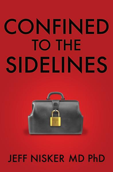 A red book cover with a doctor's bag that is padlocked. 