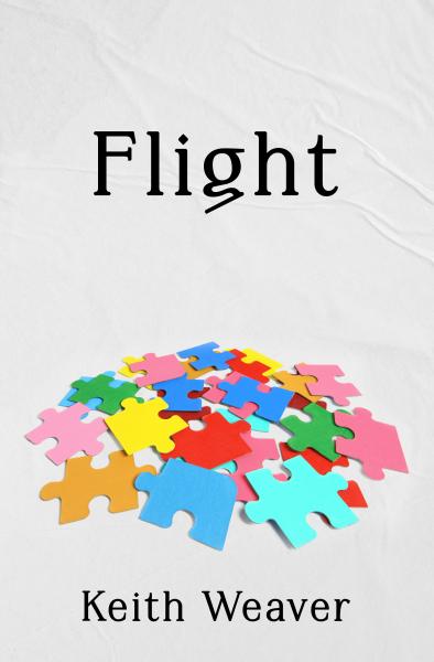 A book cover with a pile of puzzle pieces in bright colours. The word "Flight" appears at the top in black text, and "Keith Weaver" at the bottom.