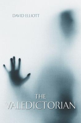 An image of a book cover with a person behind frosted glass. The text says "The Valedictorian."