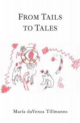 Book cover for From Tails to Tales. The artwork is a child's drawing of a sunset, with red and black squiggles